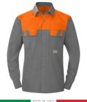 Two-tone multipro shirt, long sleeves, two chest pockets, Made in Italy, certified EN 1149-5, EN 13034, EN 14116:2008, color grey/orange RU801BICT54.GRA